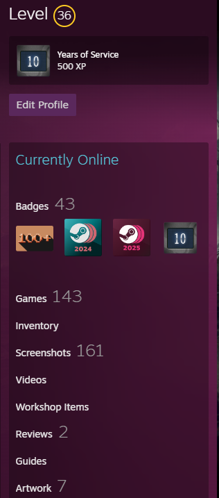 Steam level 36 10 anos