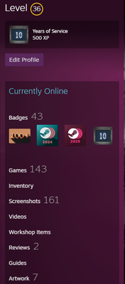 Steam level 36 10 anos