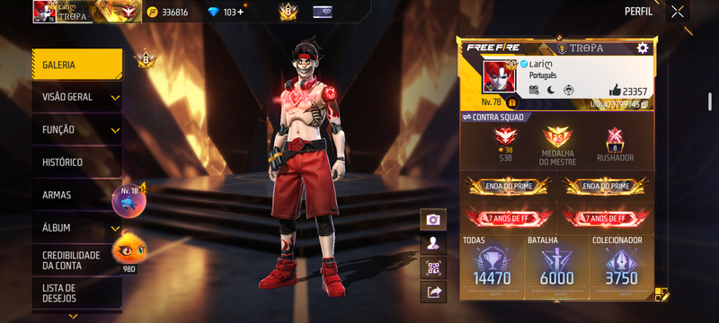 Conta de free fire muito top Prime 8 contém muita coisa boa está lvl 78