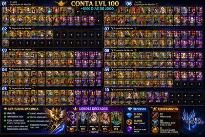 🔥 CONTA WATCHER OF REALMS – ENDGAME EXTREMO / +1000 DIAS / LVL 100 🔥