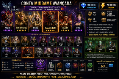 60k de diamante + 70k de energia + 125 heróis lendários